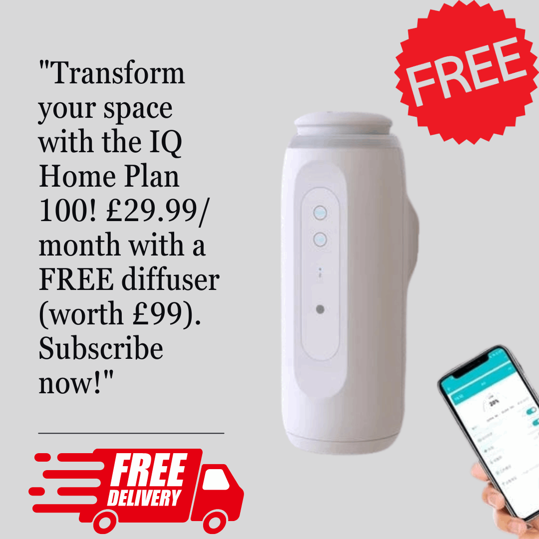IQ Home Plan 100 : Your Monthly Subscription to Luxury FREE 300m³ White Smart Wall Plug Aroma Diffuser (worth £99)