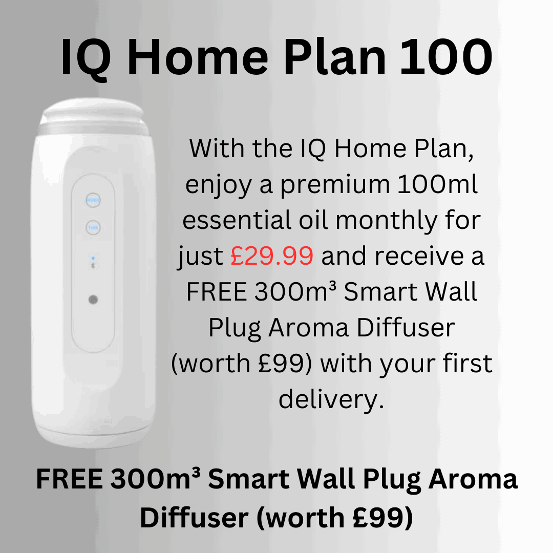IQ Home Plan 100 : Your Monthly Subscription to Luxury FREE 300m³ White Smart Wall Plug Aroma Diffuser (worth £99)