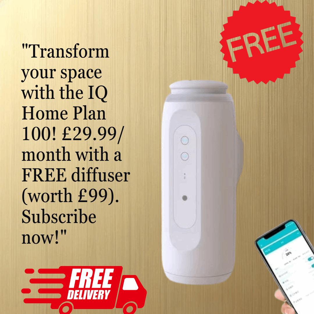 IQ Home Plan 100 : Your Monthly Subscription to Luxury FREE 300m³ White Smart Wall Plug Aroma Diffuser (worth £99)